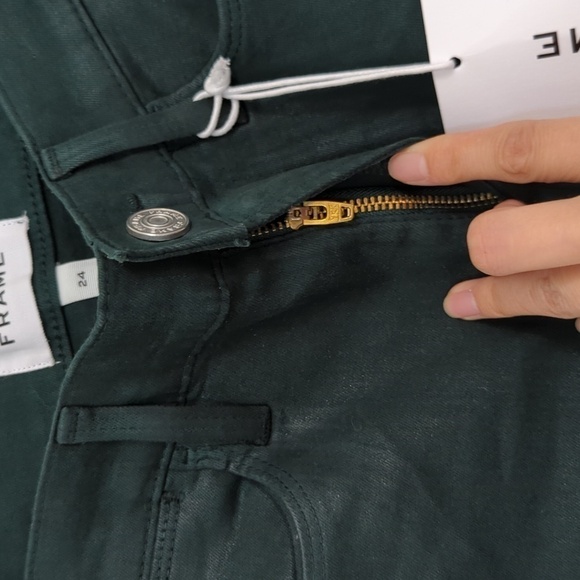 NEW Frame Le High Straight Cropped Jeans Pine Green 24 super stretch denim - Picture 9 of 14